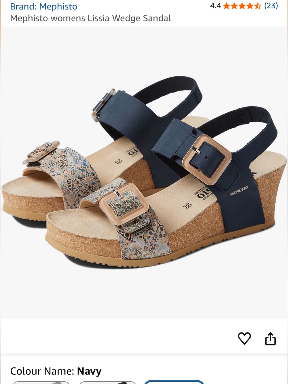 Mephisto Lissia Nubuck Cork Wedge Sandals size 8 EUR 38